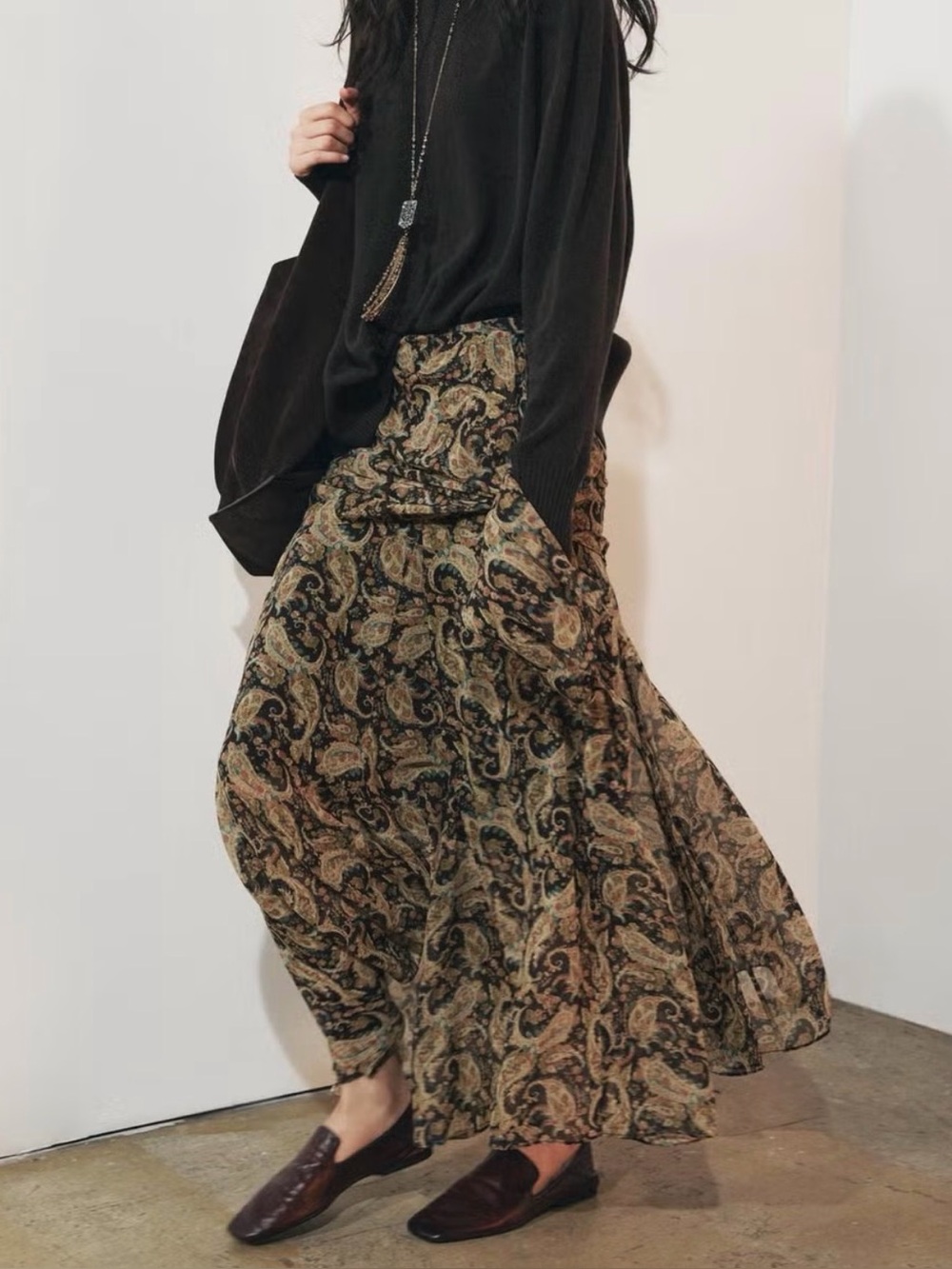ZARA ZW COLLECTION MID-WAIST PAISLEY LONG SKIRT size L - Picture 3 of 7